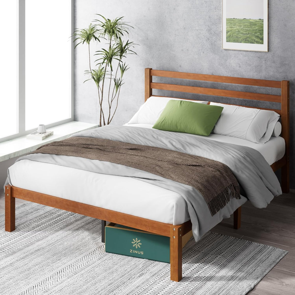 zinus leah bamboo platform bed frame with headboard, view 10