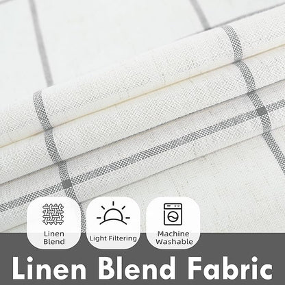 DriftAway Kitchen Curtains Striped Tier Linen Short Curtains Windowpane Plaid - Image 2