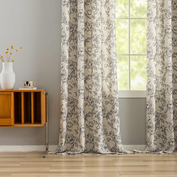 Floral Linen Blend Curtains for Living Room 96 Inches Long Flower Printed - Image 7