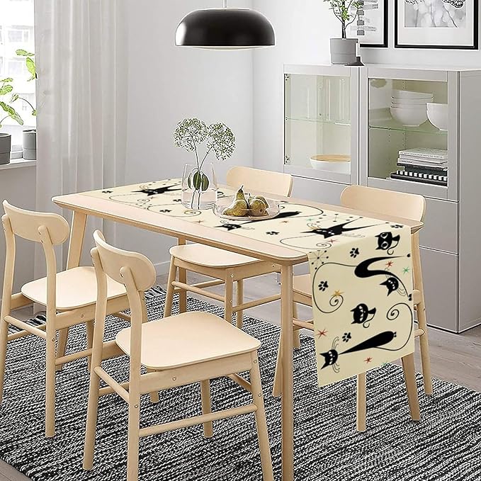 Mid Century Table Runner Minimalist Funny Black Cat Claws Retro Abstract - Image 7