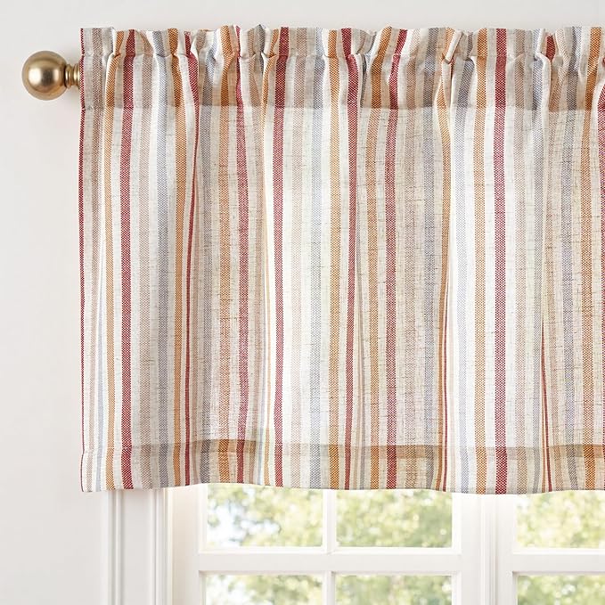 jinchan Valance Curtain Linen Textured Christmas Striped Window Curtain by JINCHAN