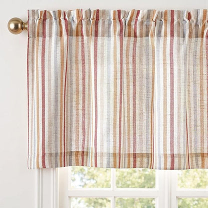 jinchan Valance Curtain Linen Textured Christmas Striped Window Curtain by JINCHAN
