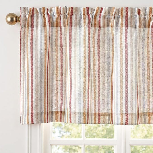 jinchan Valance Curtain Linen Textured Christmas Striped Window Curtain by JINCHAN