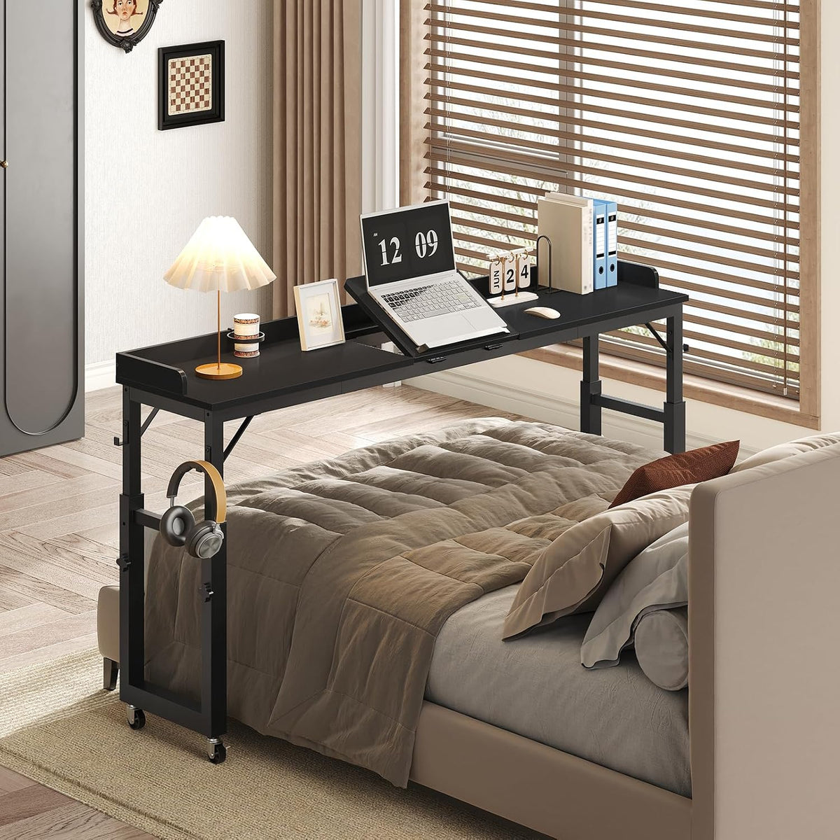 mahancris overbed table with wheels, mobile bed desk, main product view