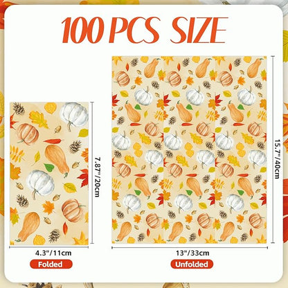 100 PCS Fall Paper Napkins 3-Ply, Disposable Pumpkin Maple Leaves Bathroom - Image 2