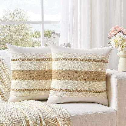 Fancy Homi Set of 2 Tan Neutral Decorative Throw Pillow Cover 16x16 Inch by Fancy+Homi