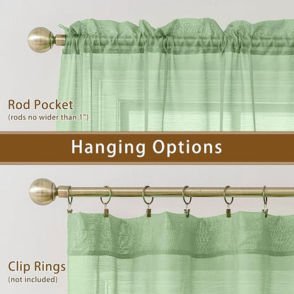 Sage Green Sheer Curtains 72 Inches Long, Privacy Semi Sheer Curtains - Image 6