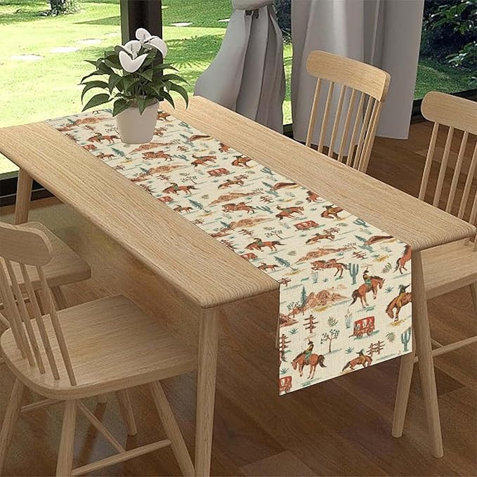 Western Cowboy Table Runner, Rustic Country Cowboy American Wild West Riding - Image 2