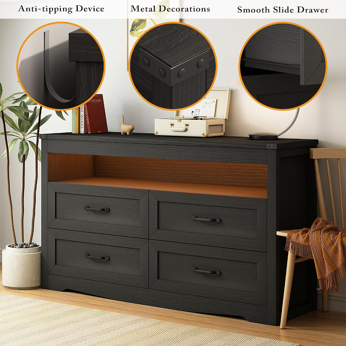 wodeer black dresser for bedroom, wood 4 drawer, package contents