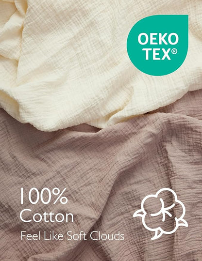Momcozy Muslin Standard Fitted Crib Sheets, 2 Pack Soft Breathable Natural - Image 3