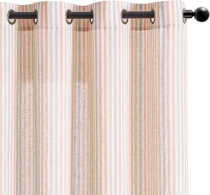 Vangao Linen Striped Nursery Curtains Boho Tickingstripe Light Filtering Window by Vangao