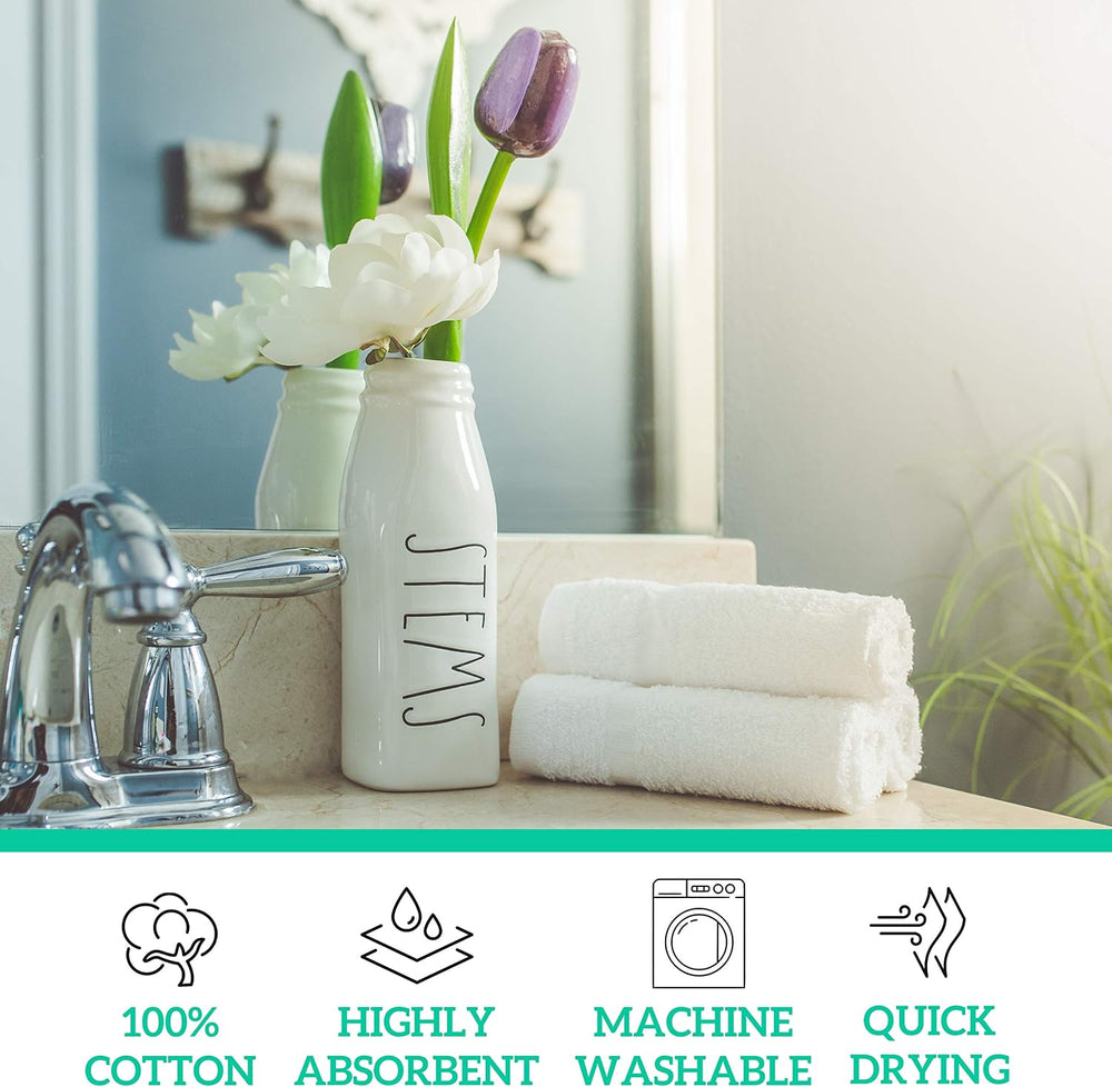GREEN LIFESTYLE Washcloths 12" x 12" 50 Pack - 100% Cotton Wash Clo...