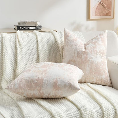 FUTEI Pink White Decorative Throw Pillow Covers 26x26 Inch Set of 2, Soft Faux - Image 5