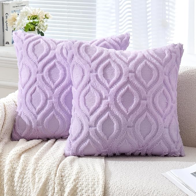 MIULEE Light Purple Throw Pillow Covers 16x16 Inch, Soft Winter Plush Faux Wool by MIULEE