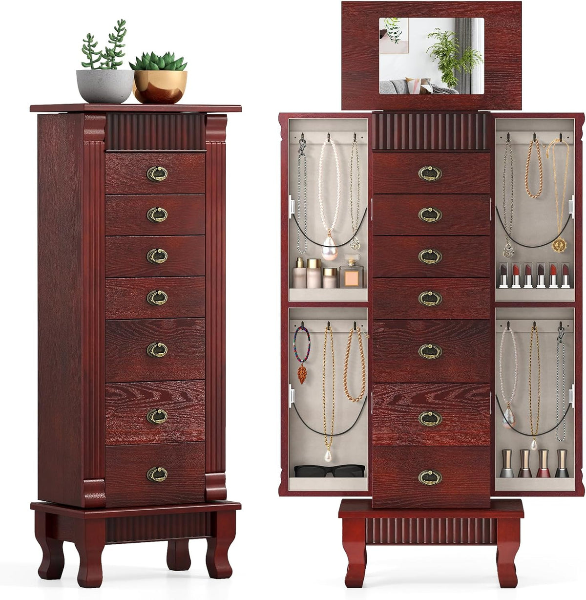 giantex standing jewelry cabinet with 7 drawers, flip-top, main product view