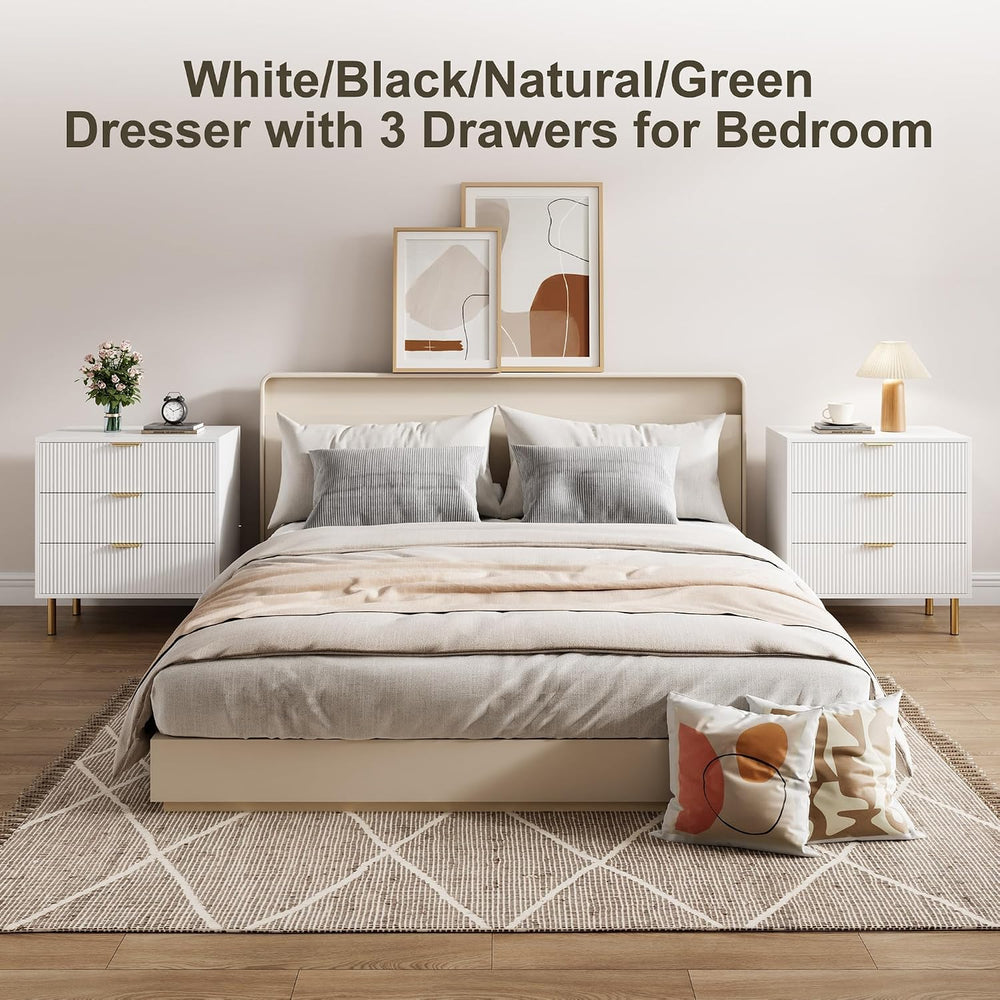GarveeHome Fluted 3 Drawer Dresser for Bedroom, 30" Wooden Dressers