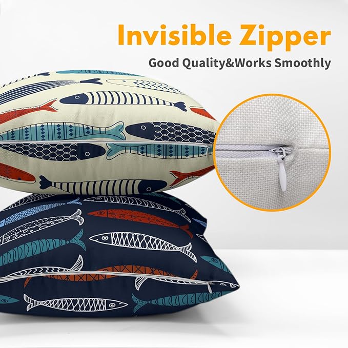 Fish Throw Pillow Covers Decorative Cotton Linen Pillowcases 24x24 inch - Image 3