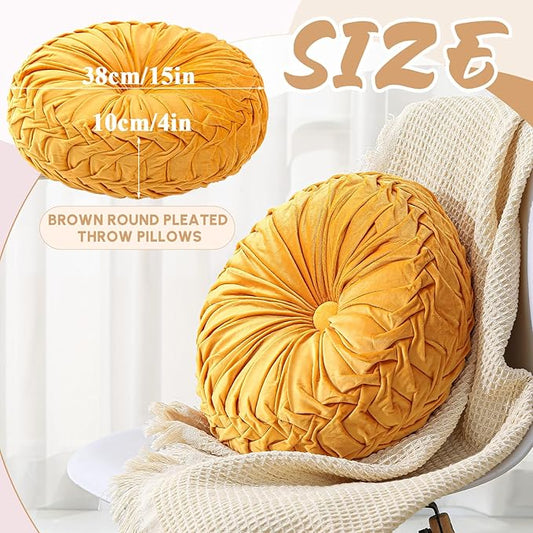 1 Pcs Round Throw Pillows Decorative Velvet Pleated Throw Pillows 15'' Diameter - Image 2