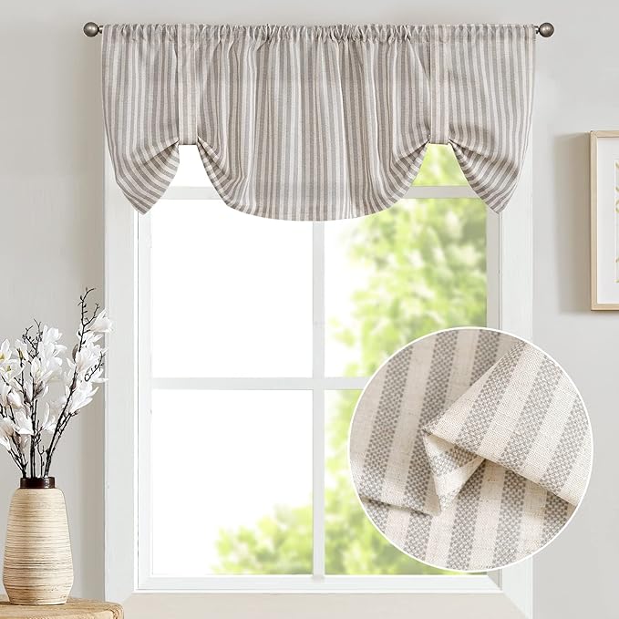 jinchan Tie Up Linen Textured Striped Bow Tie Curtain - Image 2