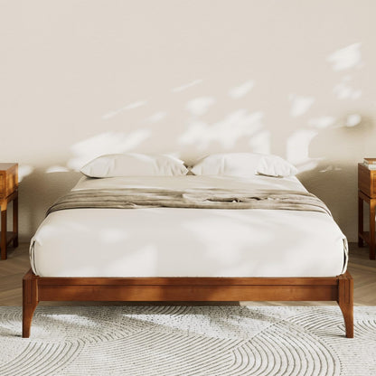 merax full size mid-century solid bamboo wood bed, close-up detail