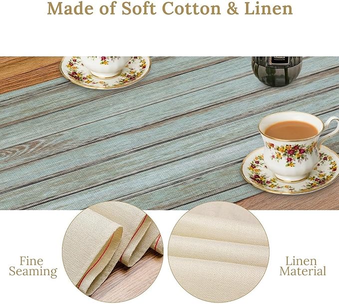 Vintage Table Runner Blue Wood Planks Texture Rustic Country Farmhouse Barn - Image 5