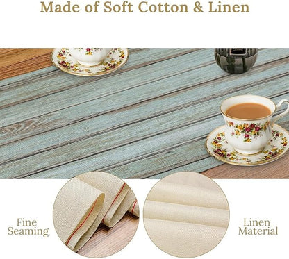 Vintage Table Runner Blue Wood Planks Texture Rustic Country Farmhouse Barn - Image 5