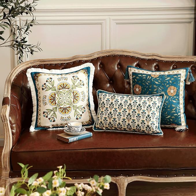 patdrea Designer Square Throw Pillow Covers, French Vintage Blue Farmhouse - Image 7