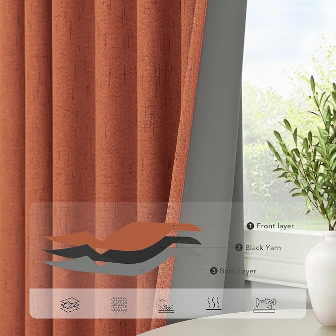 Terracotta Blackout Curtains 108 Inch Long 2 Panel Set Linen Textured Fall - Image 5