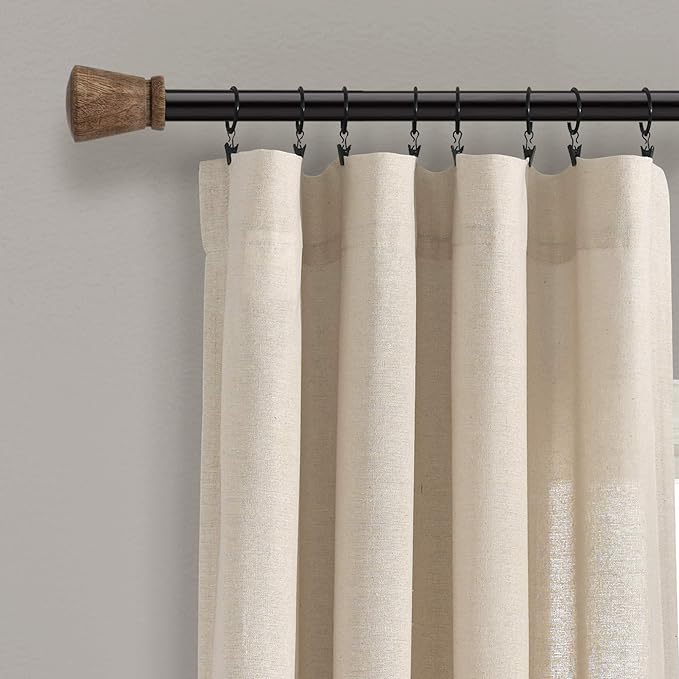 Lush Decor Linen Button Window Curtain Panel, Dark Linen- Country Curtains - Image 2