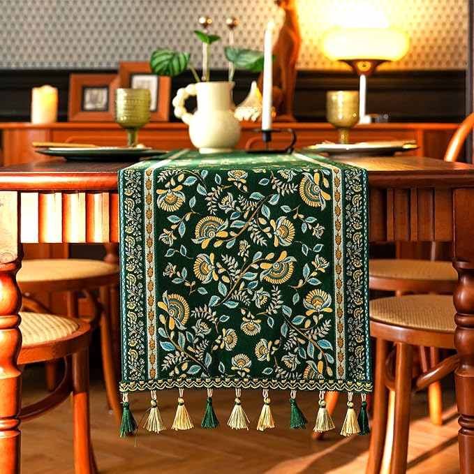 13×72 Inch Table Runner, Retro-Luxury Tassels Series by Unknown