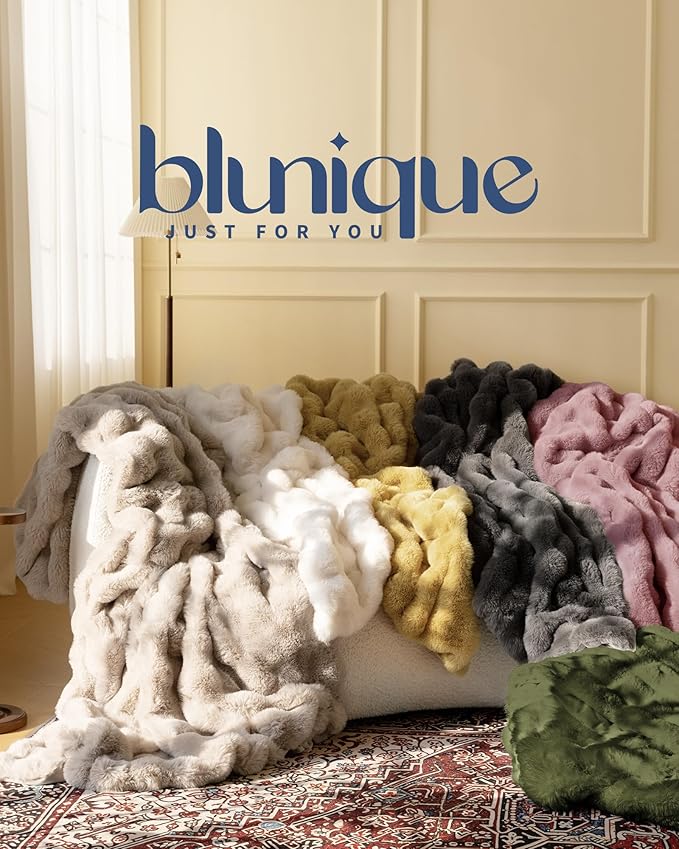 Ultra Soft Cozy Faux Fur Throw Blanket, Fuzzy Plush Thick Bubble Blanket - Image 8