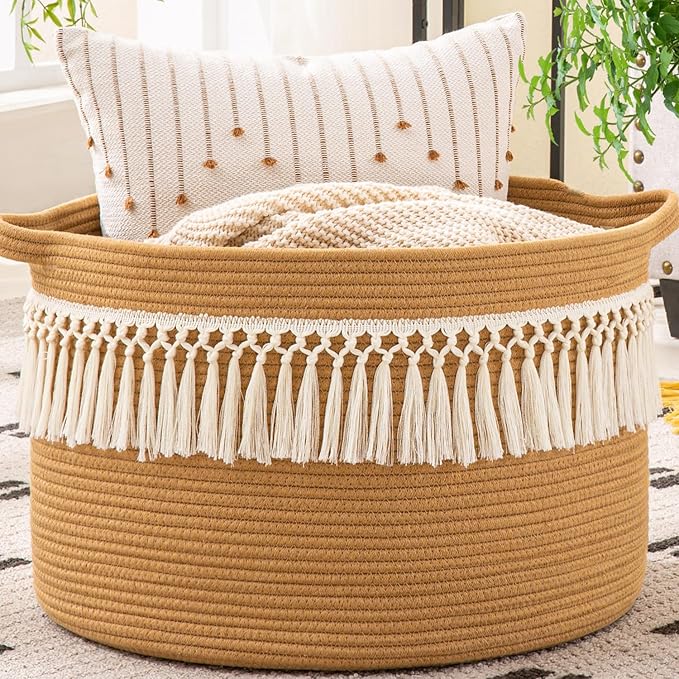 KAKAMAY Large Blanket Basket, Woven Baskets by KAKAMAY