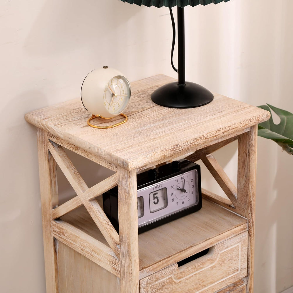 30Inch Fully Assembled Solid Wood Nightstand with Drawer, Distressed White