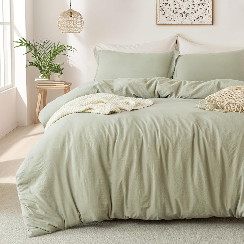 MILDLY Duvet Cover Full Ultra Soft Comforter Cover Set 3pcs, Mist Sage