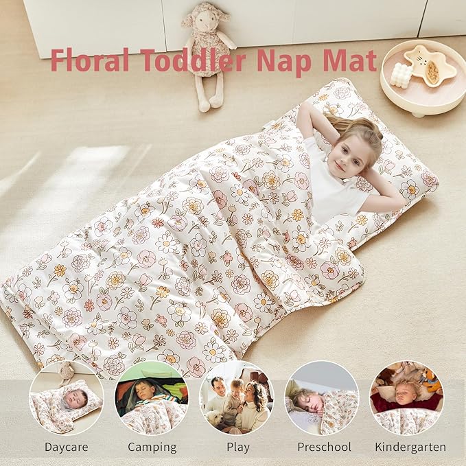 Toddler Nap Mat with Removable Pillow, Ultra Soft Slumber Bags - Image 3
