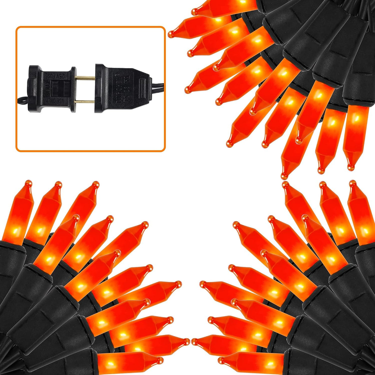 LJLNION 3 Pack Halloween Lights Outdoor, Each 29ft 150 Count Black Wire Incandescent Fairy Mini Lights, 120V UL Certified Clear Light String, Connectable for Patio Tree Party Home Decor, Orange