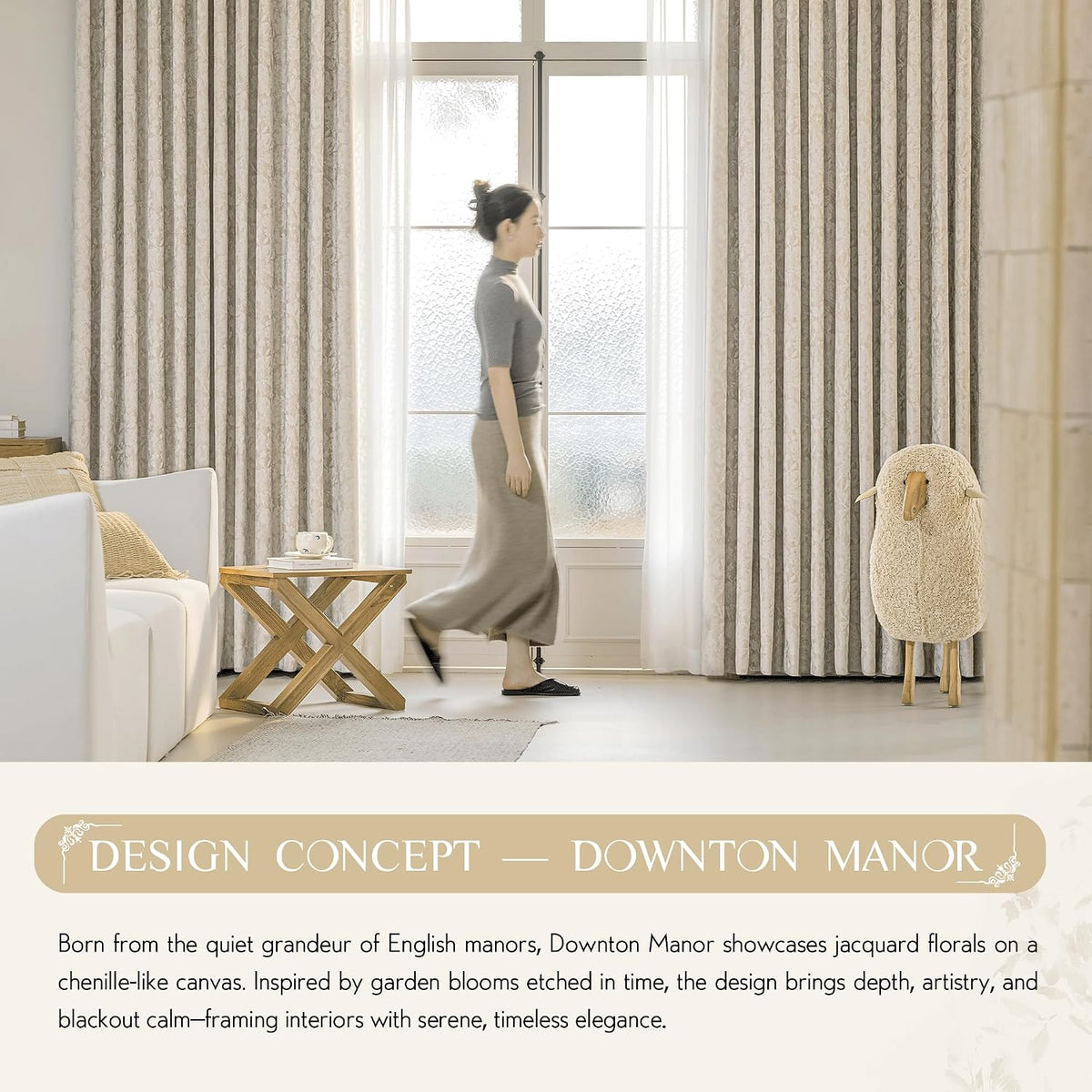 beauoop beige floral jacquard blackout curtains for bedroom, view 9