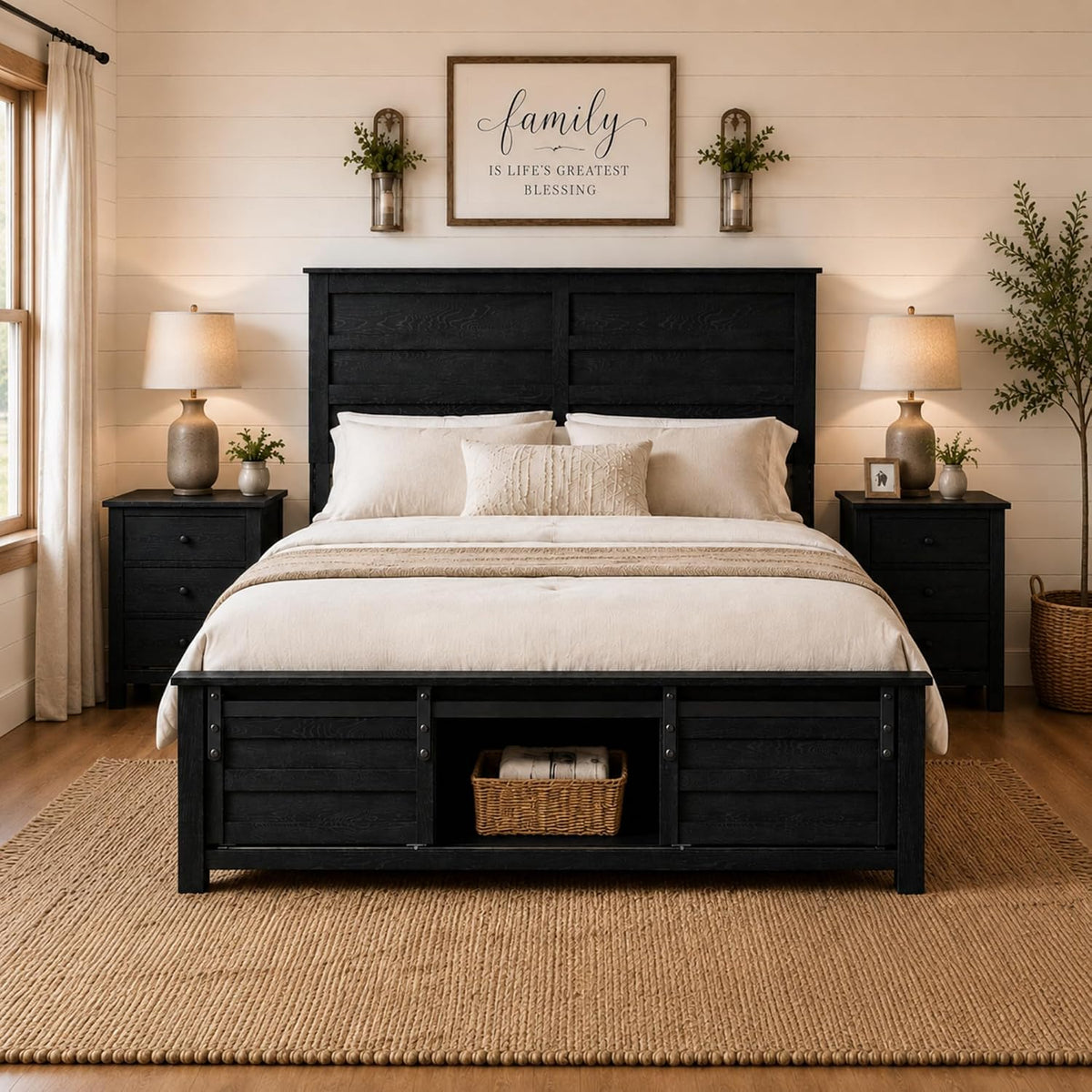 queen size wooden bed frame with headboard and, main product view