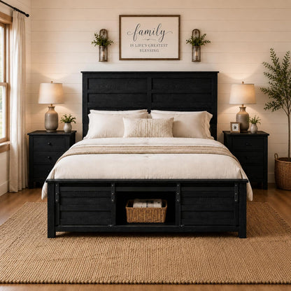 queen size wooden bed frame with headboard and, main product view