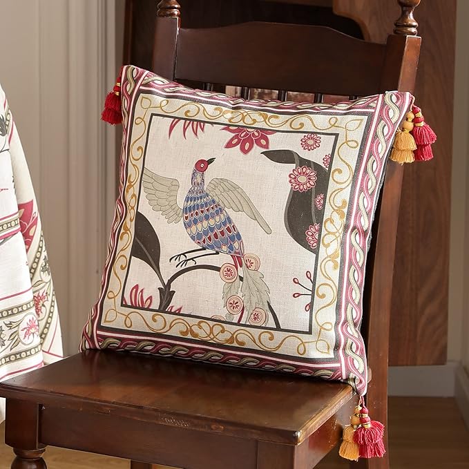 patdrea Designer Throw Pillow Cover 18"x18", Vintage Bird and Floral Pattern - Image 7