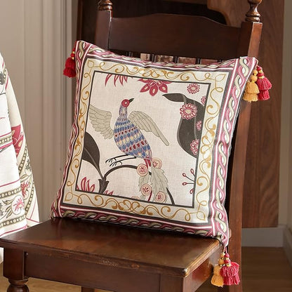 patdrea Designer Throw Pillow Cover 18"x18", Vintage Bird and Floral Pattern - Image 7