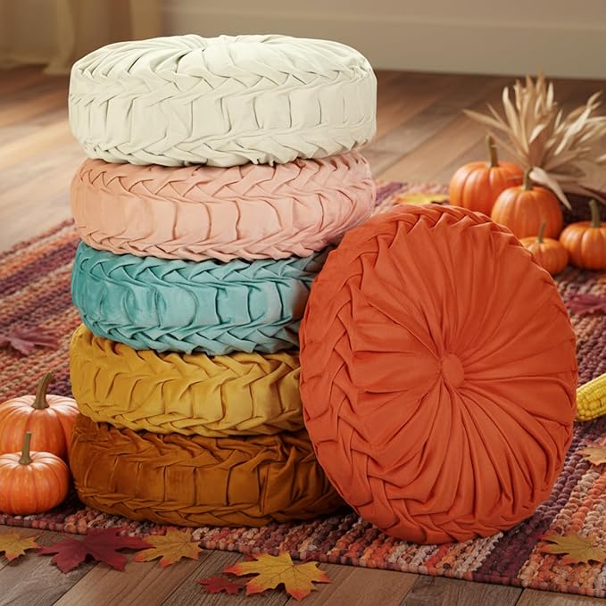 Yerliker 6 Pcs Floor Pillow Cushions 15inch Round Velvet Throw Pillows Colorful by Yerliker
