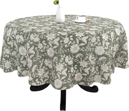 FYNITE Forest Frost Tablecloth | 72" Inches Round | 100% Cotton | Hand Block Print | Washable | Farmhouse & Fall Decor | Table Cover for Halloween | Thanksgiving | Christmas | Wedding | Parties