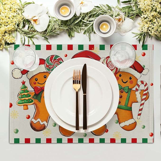 Gingerbread Man Christmas Placemats Set of 4 Candy Cane Xmas Seasonal Holiday - Image 3