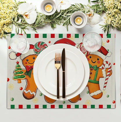 Gingerbread Man Christmas Placemats Set of 4 Candy Cane Xmas Seasonal Holiday - Image 3