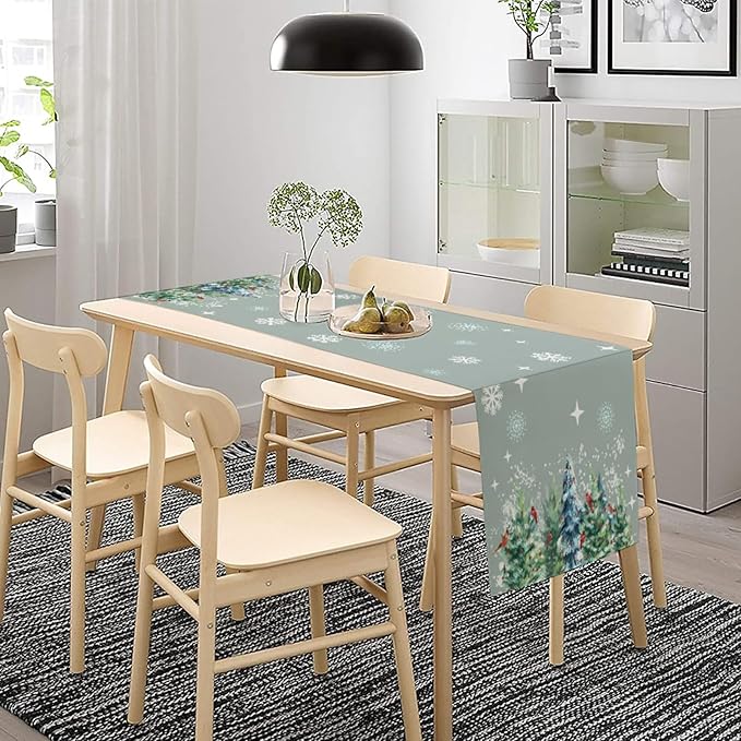 Christmas Table Runner, Christmas Snow Tree Linen Farmhouse Table Runners - Image 6