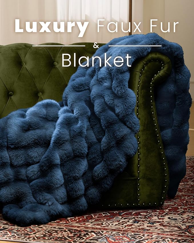 Ultra Soft Cozy Faux Fur Throw Blanket, Fuzzy Plush Thick Bubble Blanket - Image 3