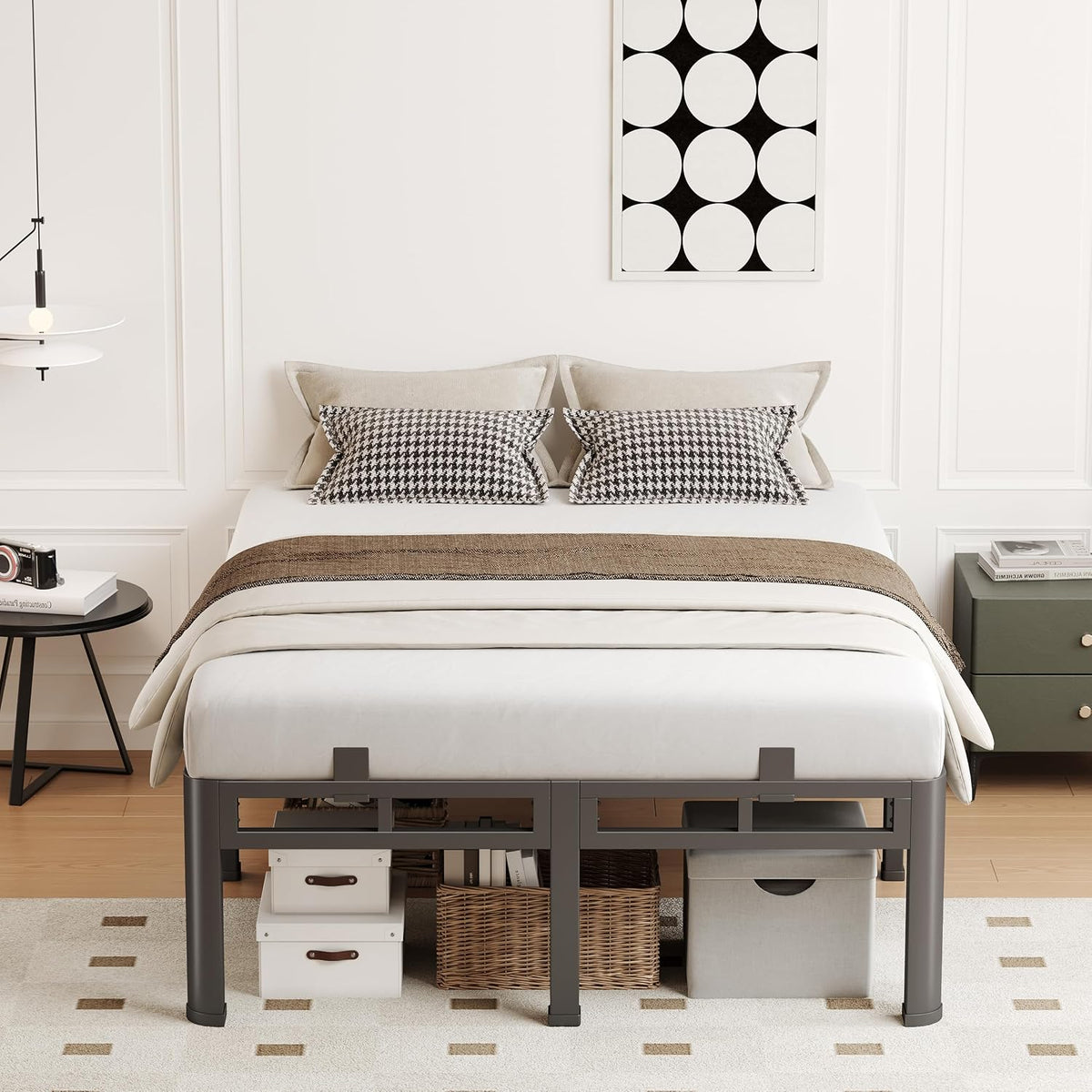 king size bed frame,18 inch metal heavy duty, front angle view