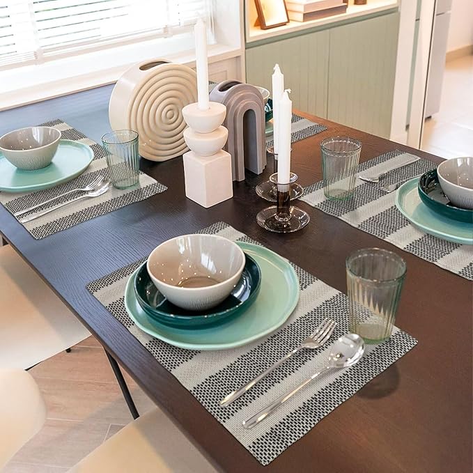 Black Polka Dot Placemats Set of 4, Boho Striped Decorative Table Mat 12 x 18 - Image 7