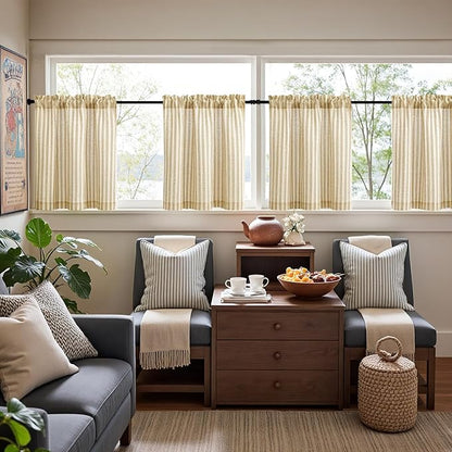 jinchan Striped Linen Kitchen Curtains 24 Inches Length Tier Curtains Farmhouse - Image 3
